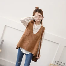 Вязаные свитера женский жилет без рукавов топы Свободный жилет женский пуловер весна-осень свитера Танки Женские