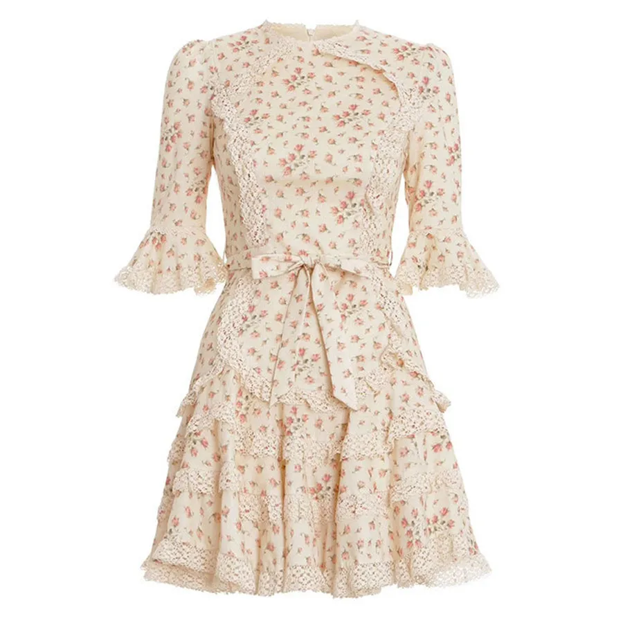 Высококачественное женское платье Zim с коротким рукавом и цветочным принтом, милое мини-платье, тонкое Повседневное платье с высокой талией и круглым вырезом для женщин Vestidos