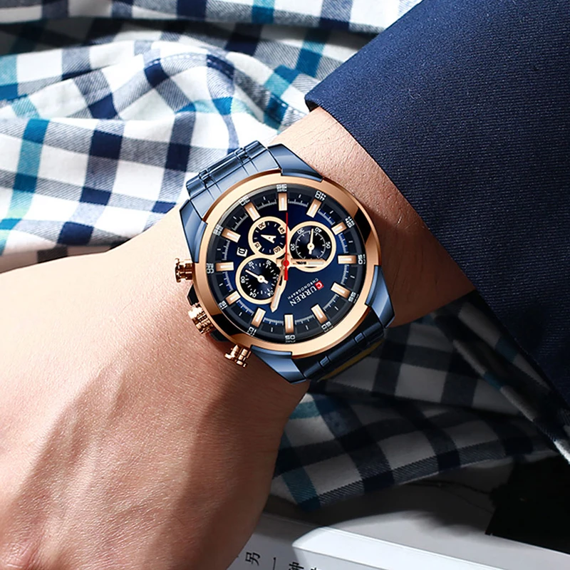 Curren Relogio Masculino мужские часы Топ бренд класса люкс Бизнес золотые мужские часы водонепроницаемые наручные часы с хронографом для мужчин