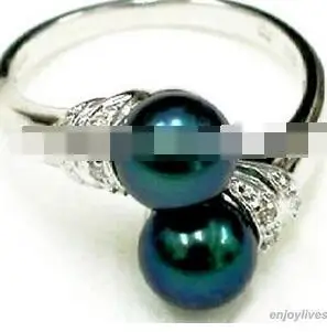 FREE SHIPPING&gt&gt&gt@@ Wholesale price S ^^^^Real 8mms hell Black Baroque Pearl White stone Crystal Ring Size:6. 7.8.9 | Украшения и