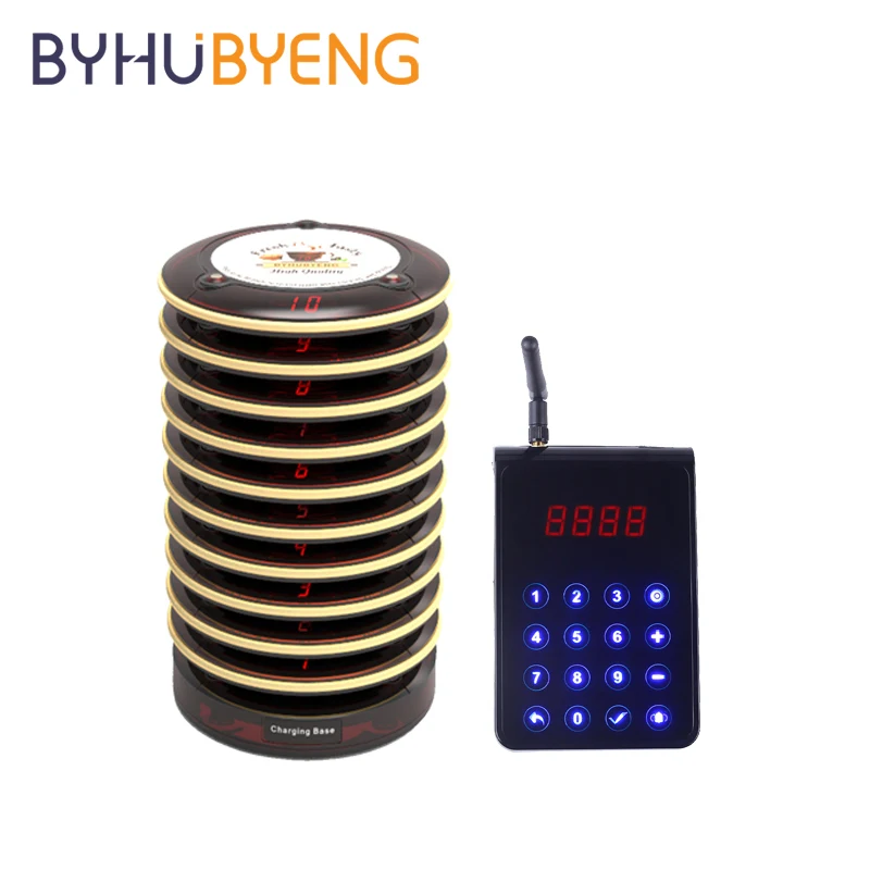 

BYHUBYENG Coaster Pager Waterproof Guest Wireless Buzzer System Cafe Customer Magnetic Calling Paging Restaurant Queue Device
