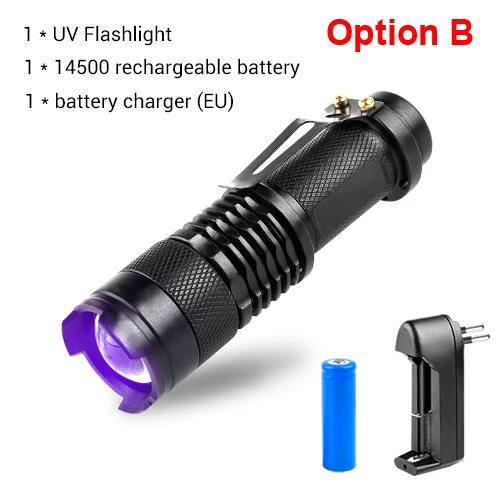 power hand torch Mini UV Flashlight Ultra Violet Light Zoomable UV Black Light Pet Urine Stains Detector Scorpion AA/14500 Battery Operated usb rechargeable torch Flashlights