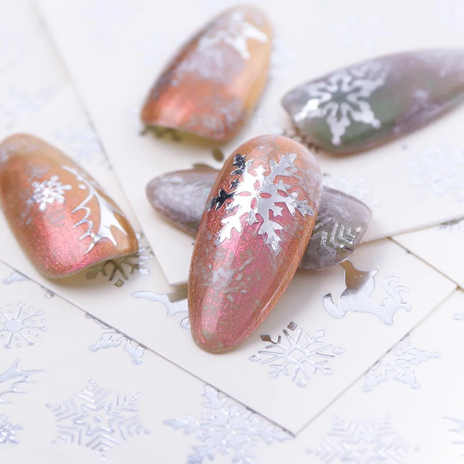 16pcset Winter Xmas Stickers For Nails Gold Silver Christmas Snowflake Water Transfer Decal Slider Manicure Decoration BESTZ-YA (11)