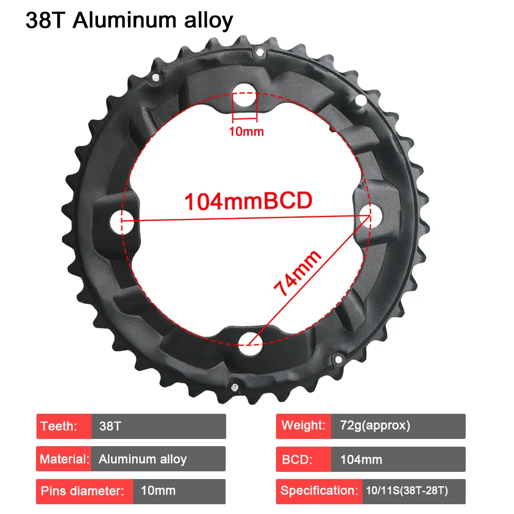 Description Picture 3 of item64BCD 104BCD MTB Bicycle Chainring Double Chainwheel 22T 24T 26T 28T 36T 38T Sprockets Mountain Bike Crankset Tooth plate Parts