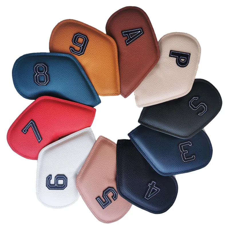 Color 10pcs/set Golf Iron head cover 3-9,P,S,A, Club Head Cover Embroidery Number Case Sport Golf Training Equipment Accessories