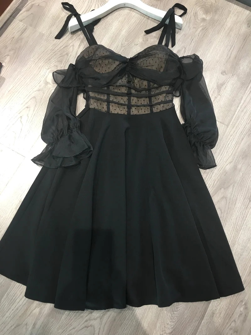 

New customized French Platy codon Victorian dress fairy tied SLING DRESS heart machine small black