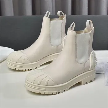 

2020 New Fashion Cow Leather Ankle Boots Round Toe Cross-Tied Handsome Chelsea Riding Booties Fall Winter Women Shoes Size-34-41