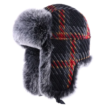 

Winter Bomber Hat Men Women Russian Ushanka Trapper Hat Faux Fox Fur Hats Wool EarFlap Aviator Trooper Cossack Ski Snow Cap