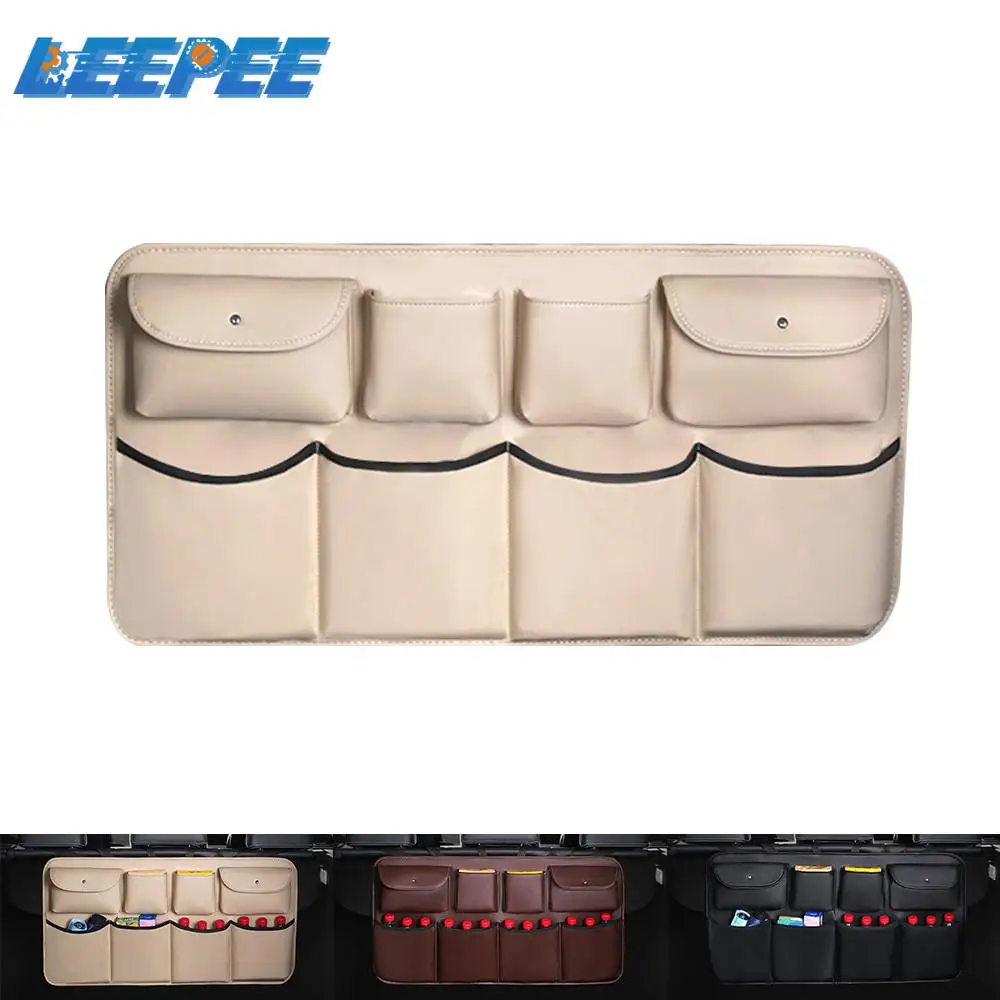 LEEPEE Car Rear Seat Back Storage Bag Car Styling PU Leather Auto Stowing Tidying Multi Hanging Nets Pocket Car Trunk Organizer