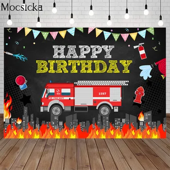 

Firetruck Birthday Party Backdrop Fire Truck Boy 1st First Birthday Party Photography Background Dessert Table Decoration Banner