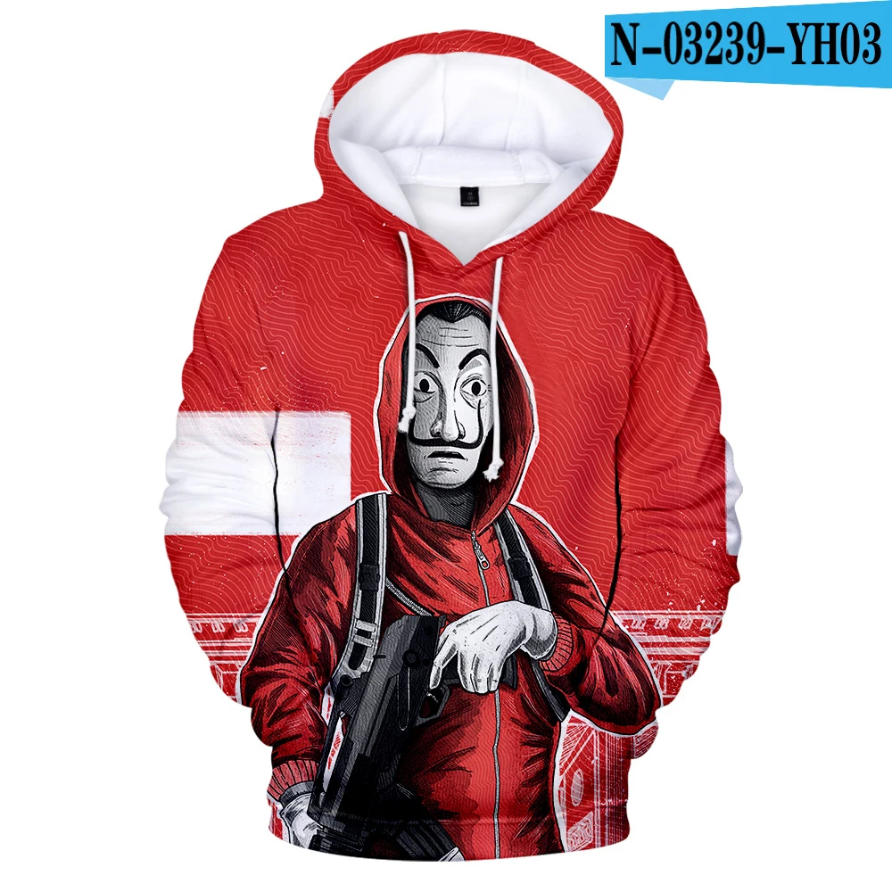 3D толстовки с капюшоном Толстовка с принтом ТВ серии La casa de papel Money Heist House of paper Мужская/Женская известная брендовая одежда - Цвет: 3D