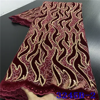 

Indian Lace Fabric New Lace Fabric Materials Velvet Fabric For Dresses 5yards Fashion Wine Sequin Trimmings Sewing NA3245B-2