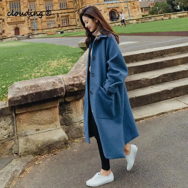 

Bella Philoosphy Autumn Winter Wool Woolen Coat Hot Sale Casual New V-Neck Winter Coat Women Belt Beige Temperament Coat