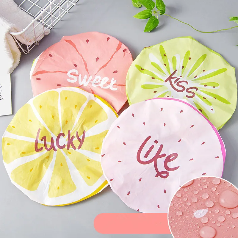 

1Pc Cartoon Fruit Waterproof Shower Cap Thicken Elastic Bath Hat Bathing Cap for Women Hair Salon Bathroom Products
