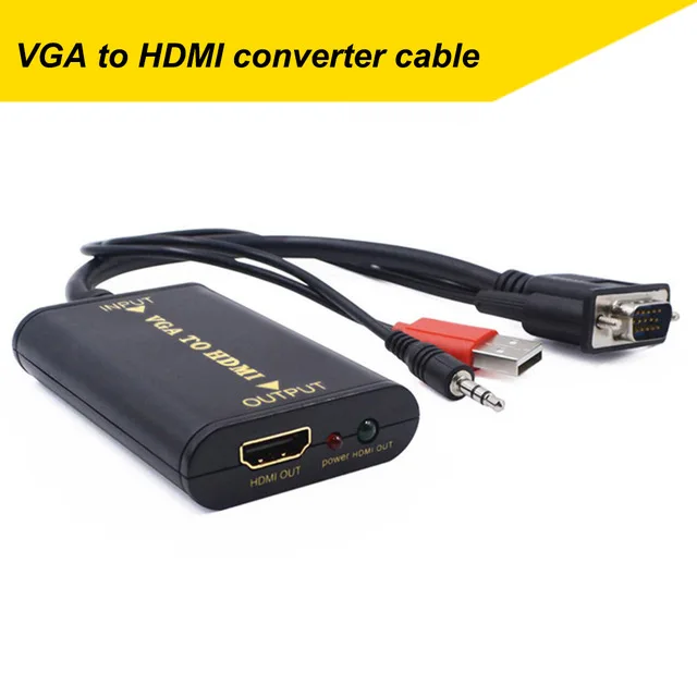 Черный VGA to HDMI audio converter female to female VGA in HDMI out for PC laptop to HDTV monitor - Цвет: Черный