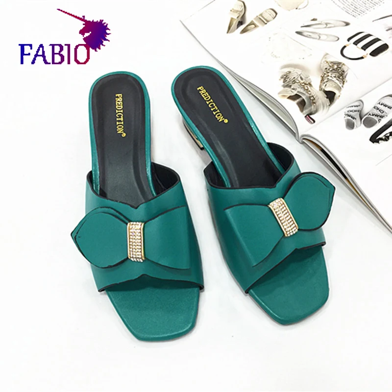Бабочка-узлом женские тапочки; летние туфли в чистый цвет африканский нигерийский стиль тапочки для женщин