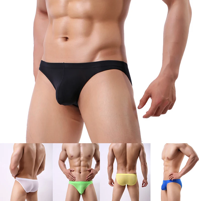 

Fashion Seamless Panty Bulge Breathable Silk Mens Underpants Ice Underwear Summer ultra-thin ice silk men's briefs