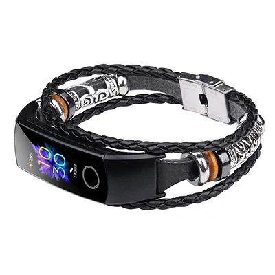 HANGRUI Honor Band 5/4 натуральная кожа Ретро ремешок для часов браслет для huawei Honor Band 5 браслет Honor Band 4/5 ремешок - Цвет: Black