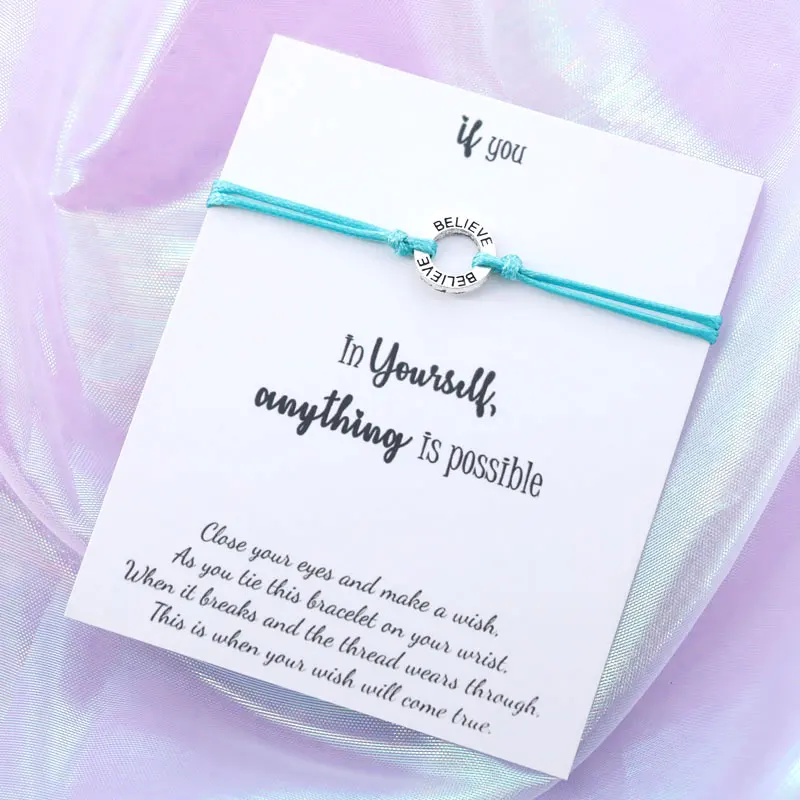 Green Верьте в себя Wish Bracelet Believe String Bracelet Серебряный верующий Шарм для женщин и мужчин дружба вдохновляющий подарок - Окраска металла: Green