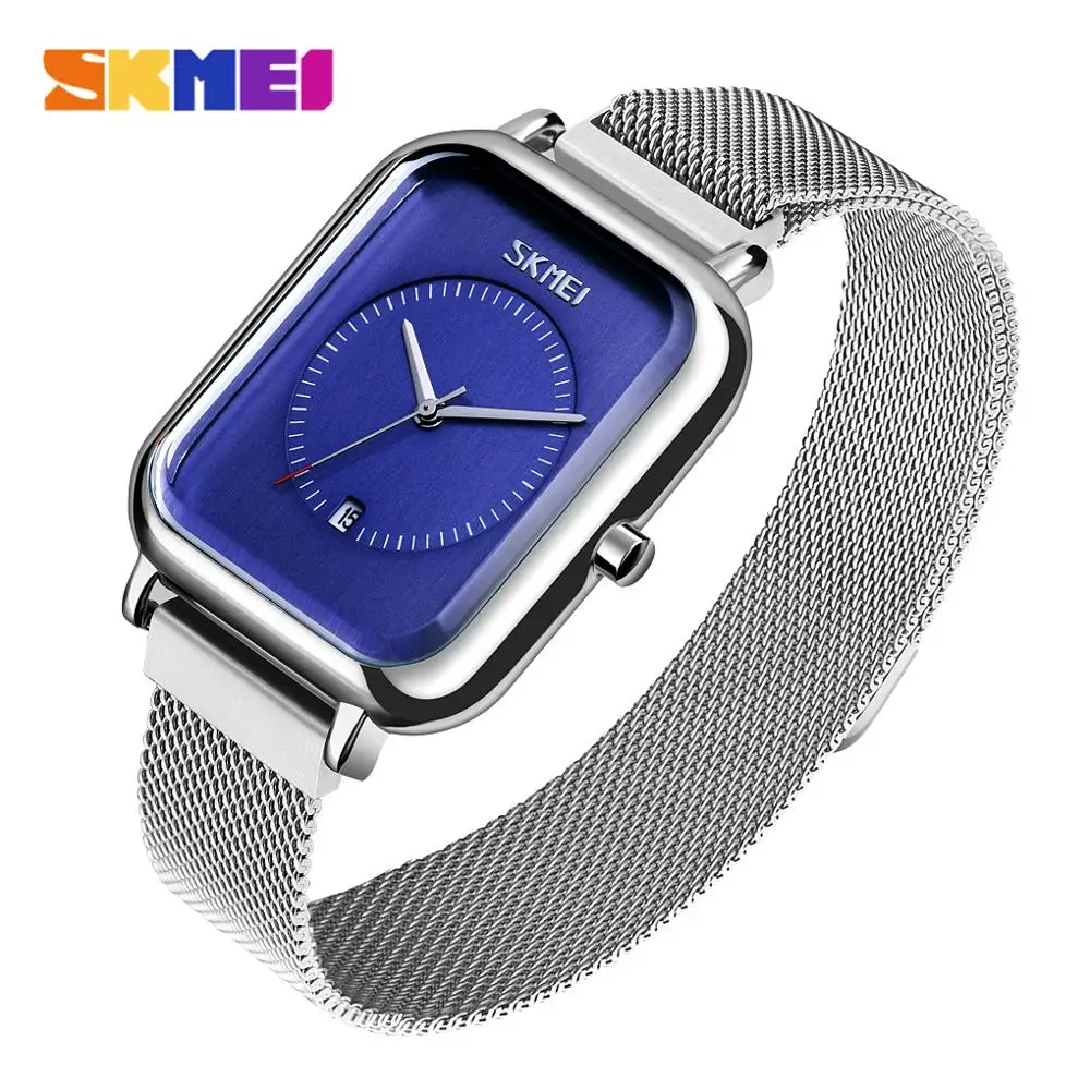 silver-blue SKMEI Брендовые женские часы с браслетом квадратные наручные часы из нержавеющей стали с кристаллами женская одежда женские кварцевые часы 9207 - Цвет: silver-blue