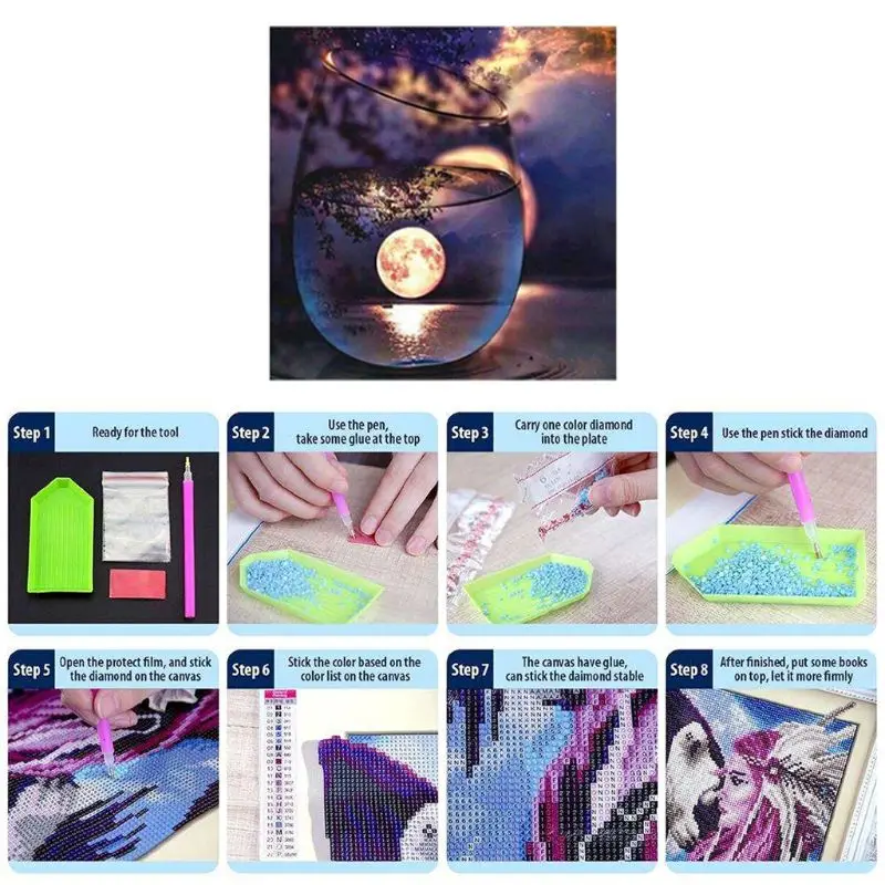 

Wine glass landscape 5D Round Shaped Diamond Painting Embroidery Needlework Rhinestone Crystal Cross Craft Stitch Kit