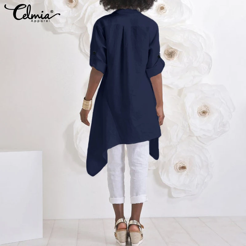 Ceny Modne koszulki, tuniki Celmia damskie bluzki asymetryczne 2020 jesień z długim rękawem bluzka Casual luźne guziki Plus rozmiar Blusas Mujer