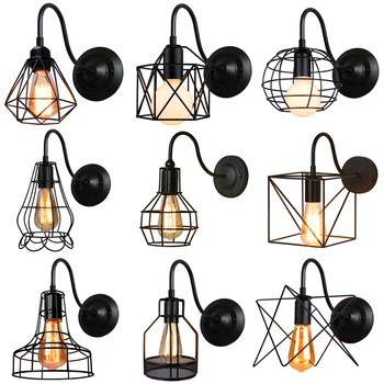 

Vintage Led Wall Light Retro Loft Industrial Wall Lamp Black E27 Iron Simple lampshade Cage Guard Sconce Indoor Lighting Fixture