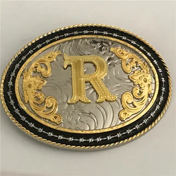 

1Pcs Hebilla Cinturon Hombre Golden R Initial Letter Metal Belt Buckles