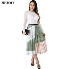 HHDMV GYC18137 Модная высокая уличная ярмарка девичий Стиль длинная юбка высокая талия эластичная печатная плиссированная Свободная юбка до щиколотки