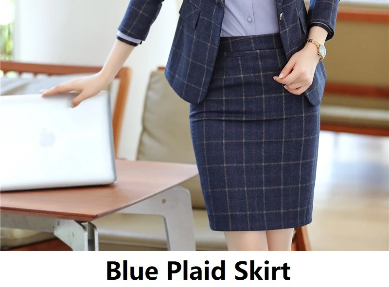 Blue Skirt Высокое качество ткань весна осень для женщин Формальные Деловые костюмы OL стили Профессиональный брючный костюм дамы Офис Рабочая одежда блейзеры - Цвет: Blue Skirt