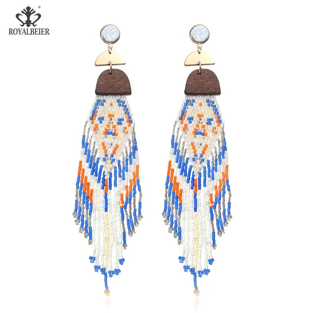

New Design Wedding Jewelry Women Multicolor Beads Statement Dangle Earrings Ethnic Jewelry Boho Tassel Handmade Beaded Jewelry