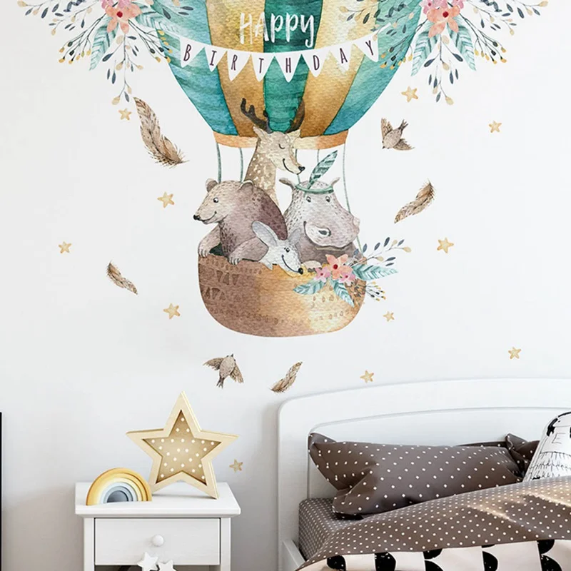 

1x PVC Cartoon Animals Hot Air Balloon Animal Stickers Home Decoration Childern Room Decal Decor Wall Stickers