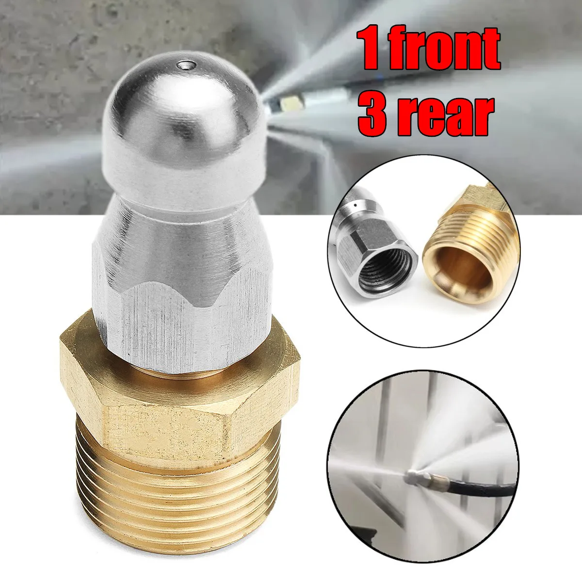 Front Rear Pipe Dredger Nozzle High Pressure washer Cleaner Attachment Head Sewer