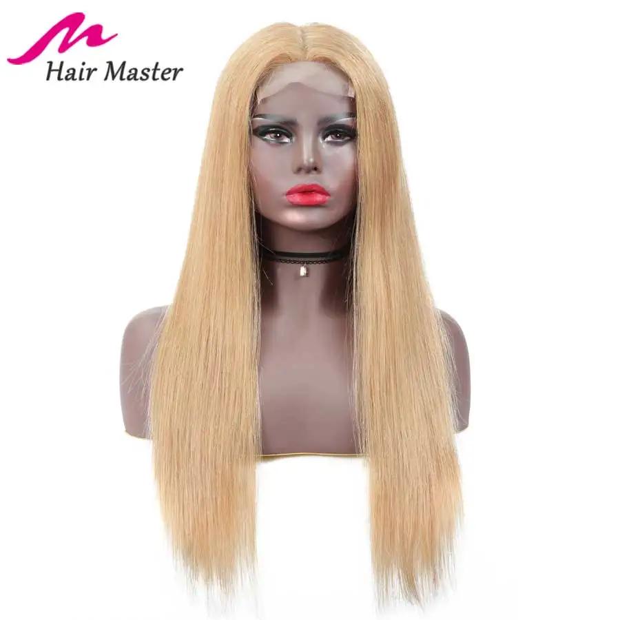 Волосы Мастер 4x4 закрытие парик медовый блондин Цвет 27 Remy бразильский прямой парик блонд короткие и длинные парики 8-28 дюймов человеческие волосы парик