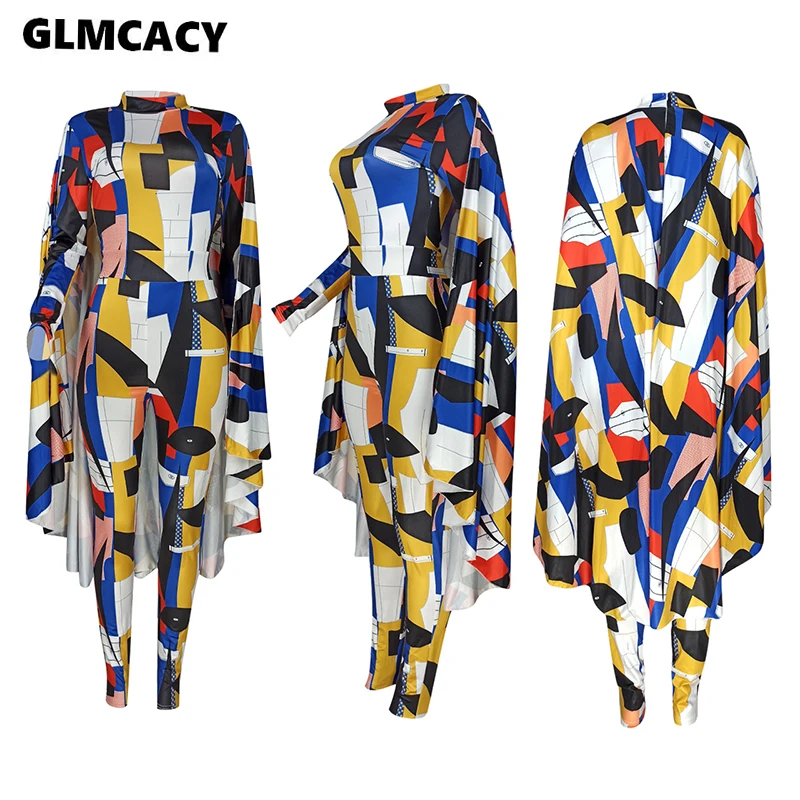 Women Patchwork Cloak Jumpsuit Colorful Turtleneck Jumpsuit Bodycon Slim Long Pants Sleeve Overalls Streetwear