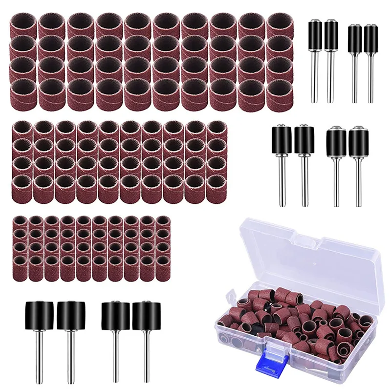 132pcs/set 120 Grit Drum Sanding Kit 1/2 1/4 3/8 Inch Sand Mandrels Fit for Dremel Nail Drill Rotary Tools | Инструменты