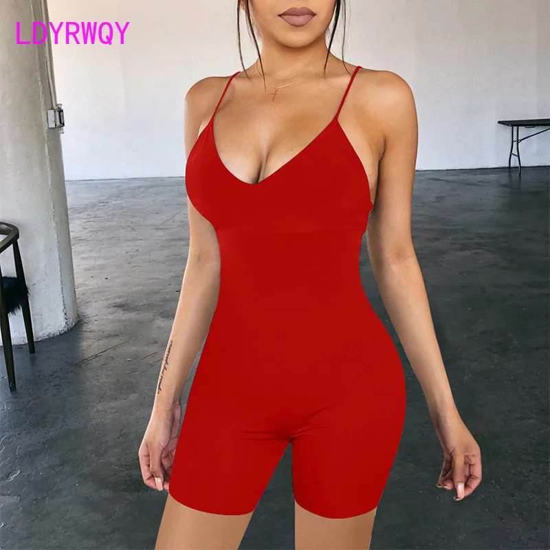 

2020 New Sexy Deep V-neck Sling Jumpsuit Slim Backless Broadcloth Playsuits Cotton Casual