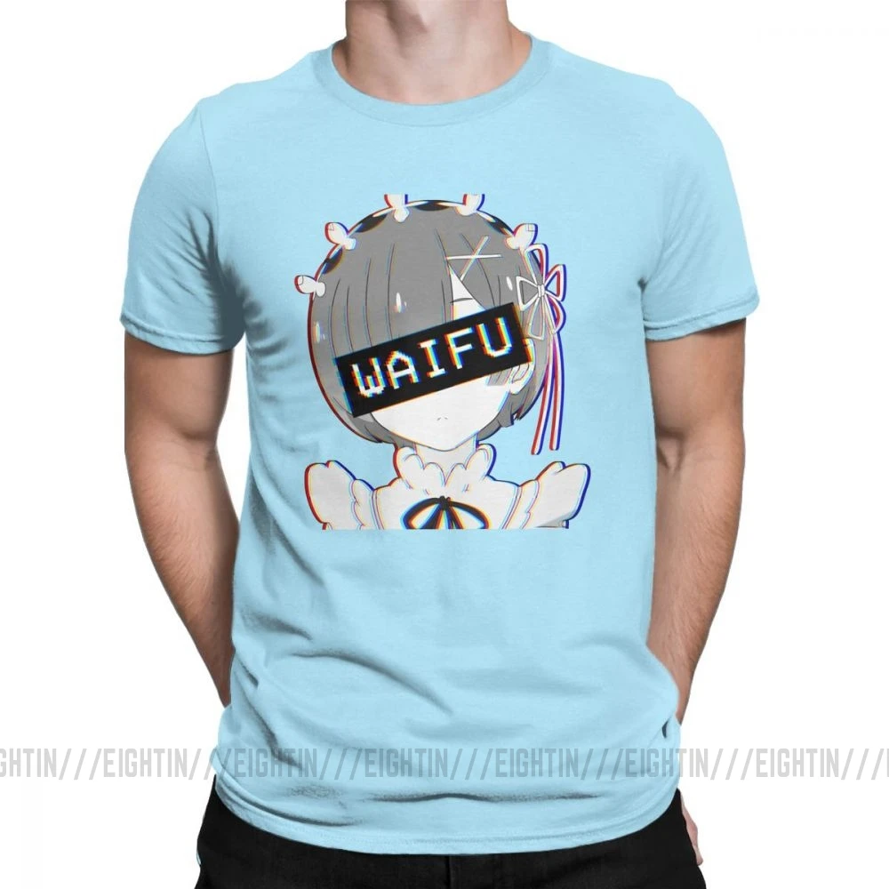 Мужские футболки Rem Waifu японские лоли милые сексуальные футболки Vaportrash Новинка топы с короткими рукавами Чистый хлопок футболка дизайн - Цвет: Небесно-голубой