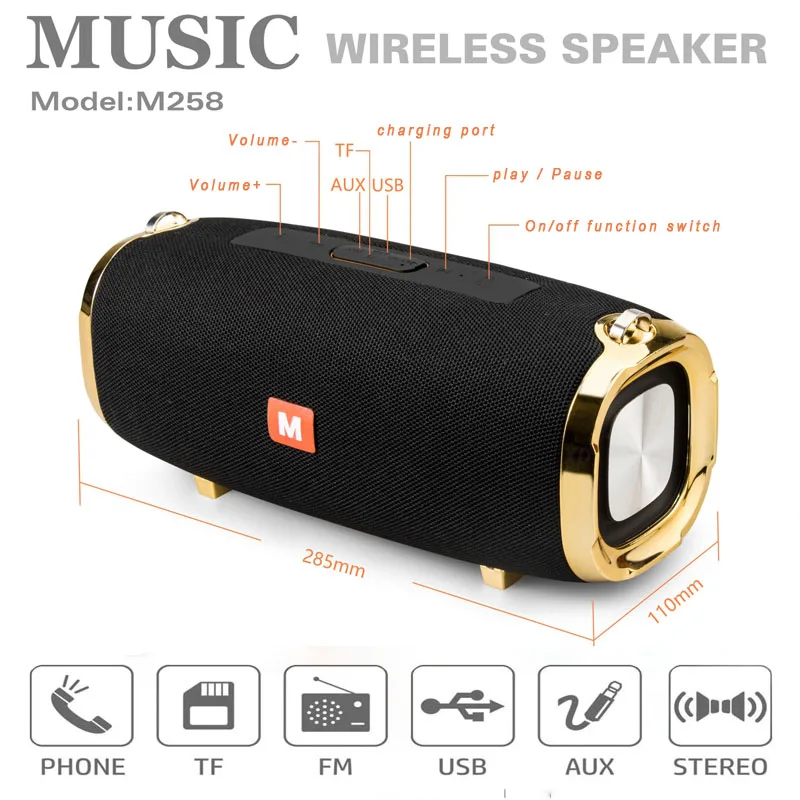Новый мощный 50 Вт беспроводной портативный bluetooth динамик M258 стерео сабвуфер