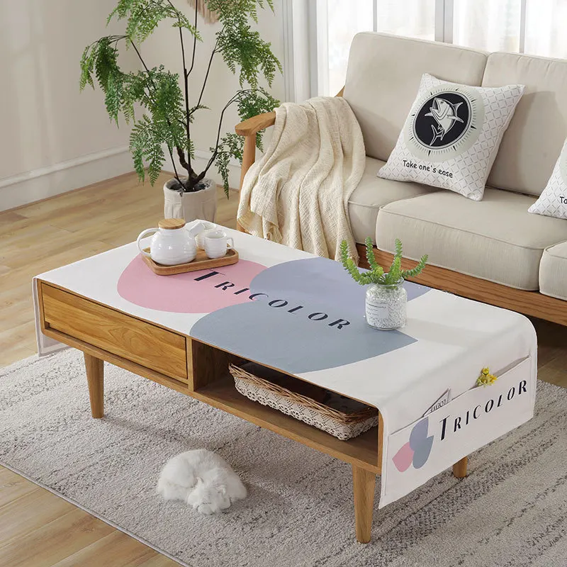 Tea table cloth cartoon printed cotton and linen cover cloth for tea table small table dust protected cover
