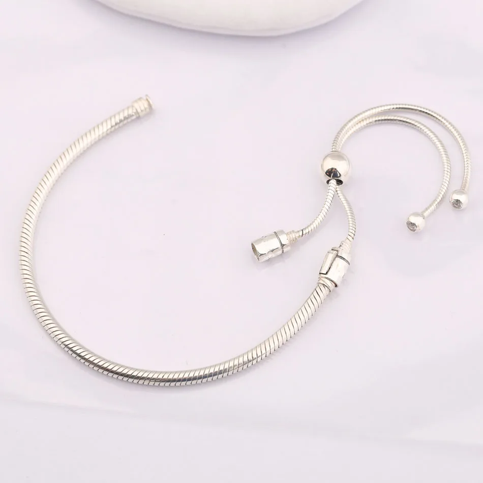 925 Sterling Silver Bracelet Moments Sliding Clasp Adjust Pan Bracelet Bangle Fit Women Bead Charm Diy Europe Jewelry