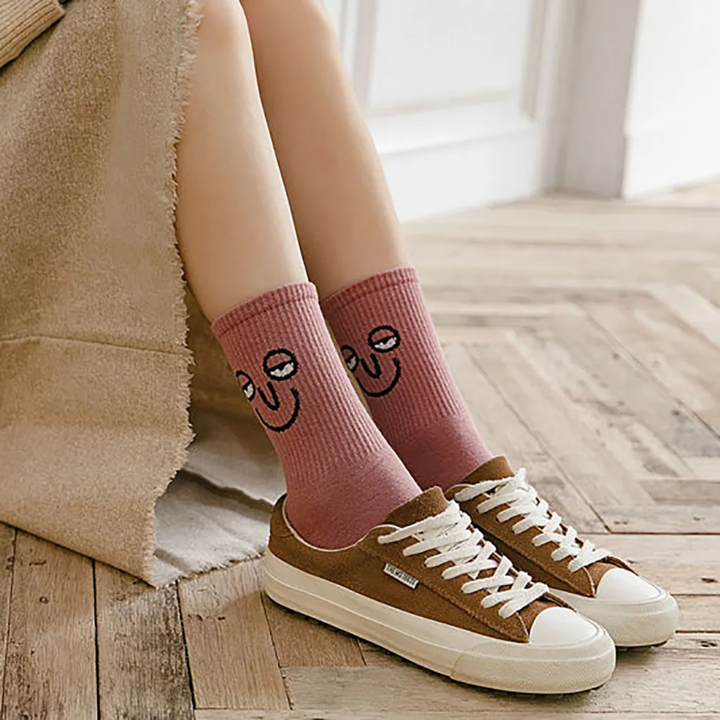 Feitong, женские носки, 1 пара, Harajuku, милые, хлопковые, эластичные, стиль, Kawaii Art, смешное лицо, хлопковые носки, носки женски