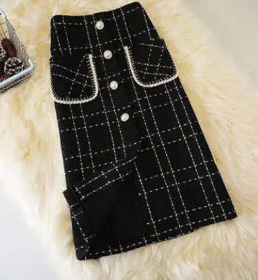 black leather skirt Small Fragrance Tweed Skirt Women 2021 Autumn Winter Slim A-Line Single Breasted Knee Length Woolen Plaid Skirt Plus Size p1067 cute skirts Skirts