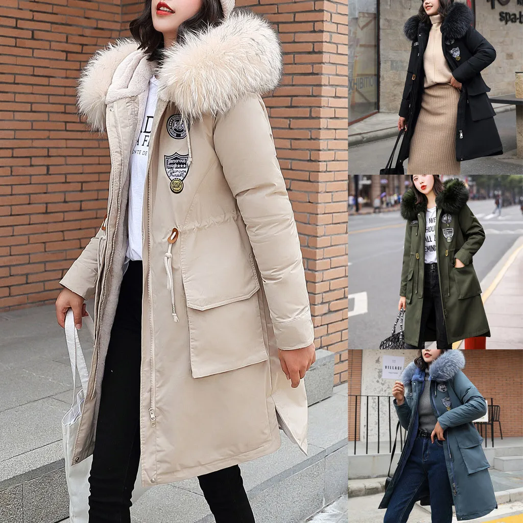 

Women Winter Warm Coat Female Autumn Hooded Cotton Fur Plus Size Basic Jacket Outerwear Slim Long Ladies chaqueta FC