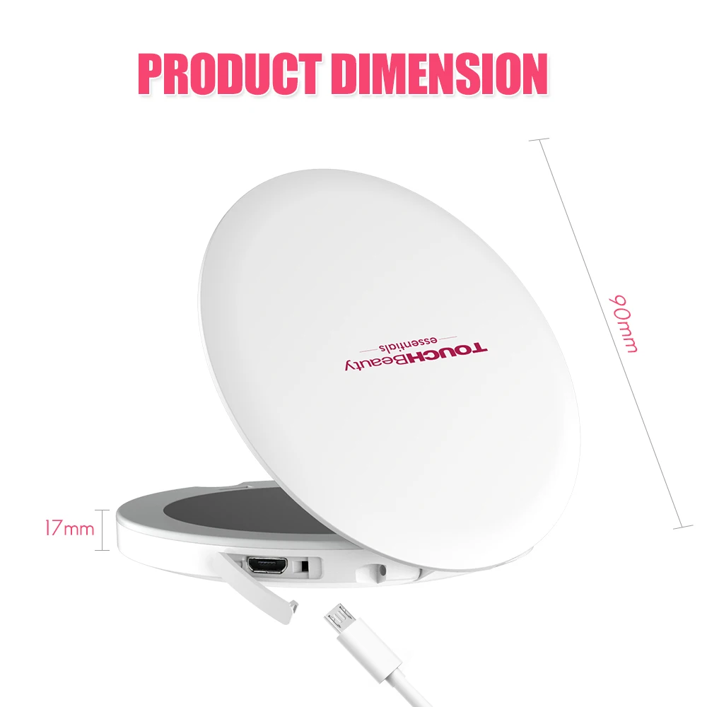 TOUCHBeauty светодиодный зеркало для макияжа, 1X 2X косметическое зеркало, 3,5 дюймов зеркало с подсветкой с USB зарядным устройством для сумки карман путешествия 1275B
