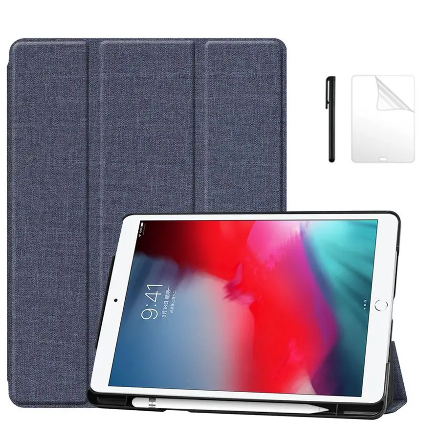 Тонкий смарт кожаный чехол с откидной крышкой для iPad 10 2 2019 держателем карандашом