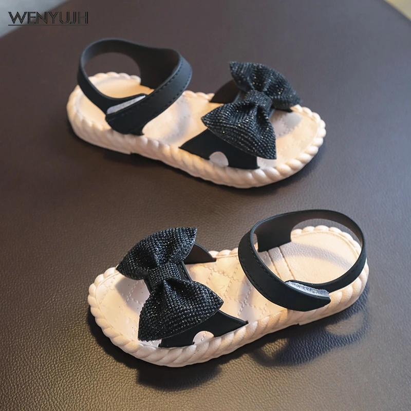 Zapatos de verano para niños, sandalias de princesa para niñas pequeñas, zapatos transpirables suaves con lazo