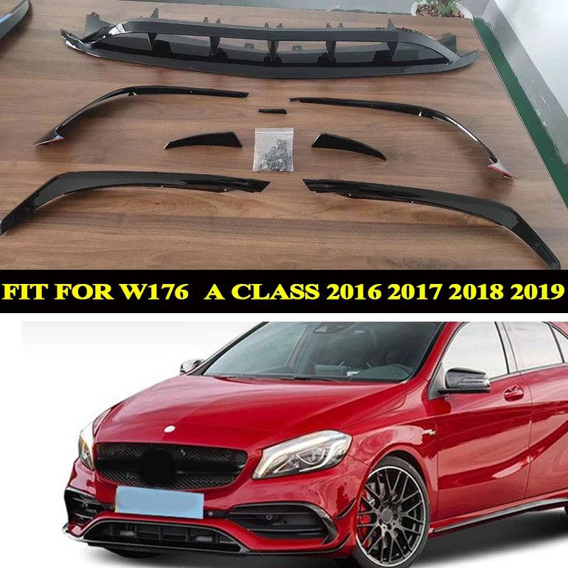 8 шт. передние разделители для губ Canards Benz A Class W176 A200 A250 A45 боковые бампера планки 2016
