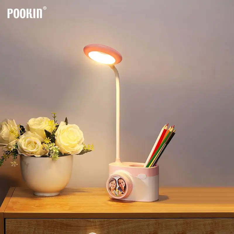 USB защита глаз Dimmable светодиодный перезаряжаемая сенсорная ручка контейнер Складная Настольная лампа с мини-фото для домашнего чтения работы