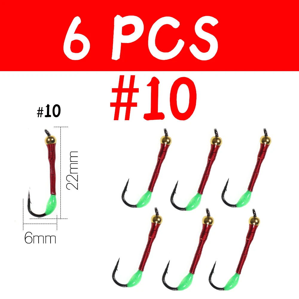 Jigeecarp 6pcs Brass Bead Buzzer Hand Made Red Wire Worm Lures For  Whitefish Walleye Fast Sinking Ice Fishing Nymph Trout Baits